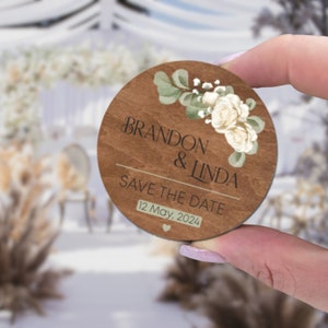 Personalized wooden save the date, wedding favor magnet, unique bridal shower favors, wedding guest gifts, custom refrigerator magnets