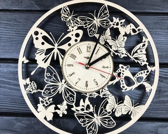 Custom wood butterfly clock, custom wood clock, wall wooden decor, unique wall clock, kitchen clock, farmhouse decor, new house gift