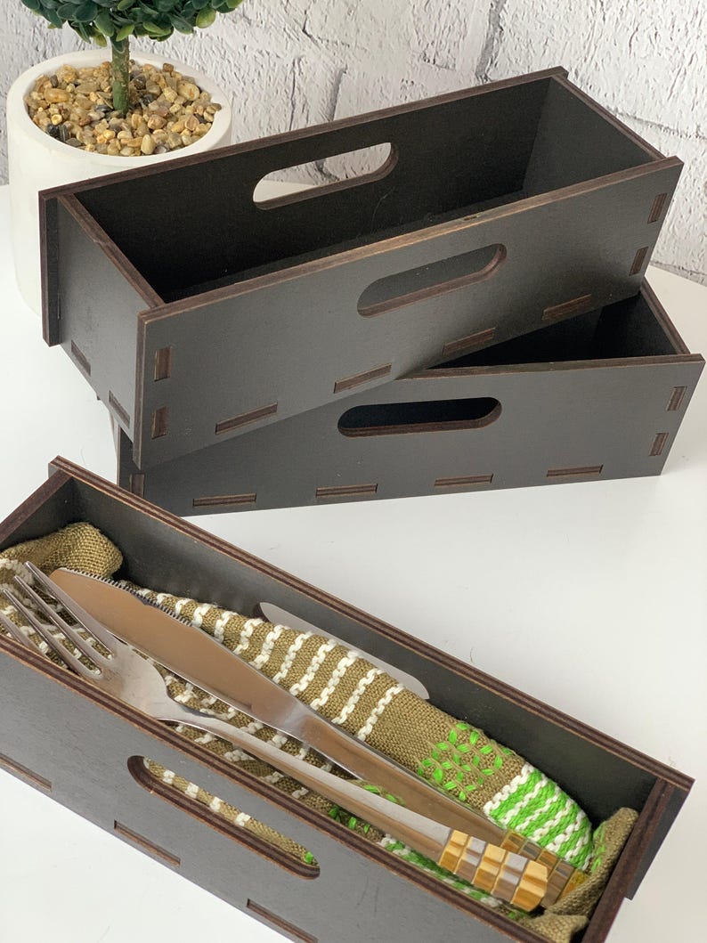Cutlery Holder Wood Box For Cutlery Organizer Kitchen Storage Custom Cutlery Case Restaurant Decor Kitchen Cutlery Drawer Best Gift For Her image 2