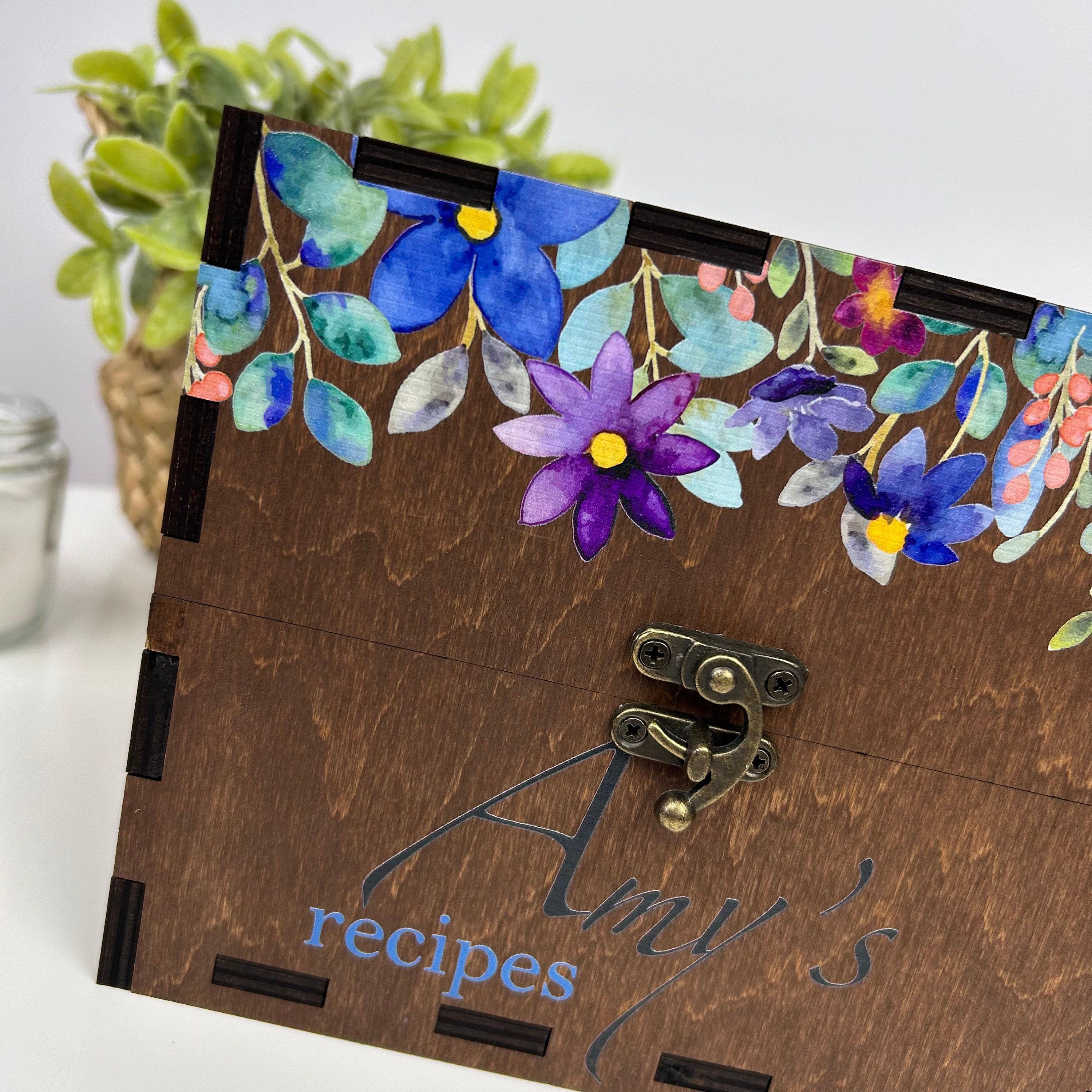 Rustic Recipe Box Labels Box for Family Recipe Card, Floral Recipe Box, Kitchen Organizer ...