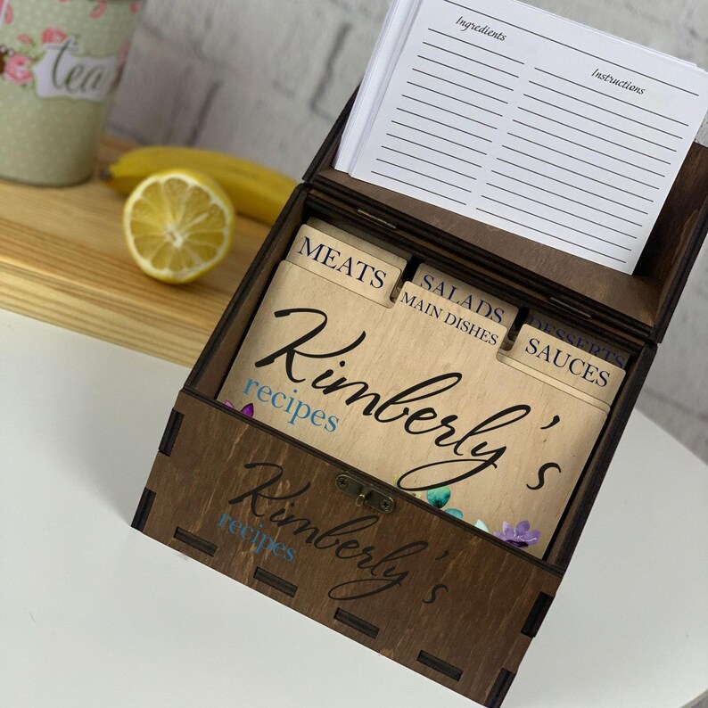 Rustic Recipe Box Labels Custom Wooden Recipe Box, Recipe Organizer Box, Kitchen Organizer ...