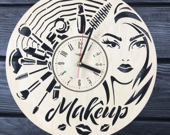 Make Up Wall Clock Gift For Men Women 5th Anniversary Gift Personalized Make Up Poster Custom Make Up Wall Hanging Wood Make Up Cutout