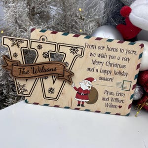 Tarjeta navideña personalizada de madera, adornos decorativos, tarjeta navideña, postal personalizada, regalo personalizado, adorno de juguete para árbol de Navidad