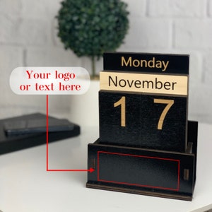 Wooden Perpetual Desk Calendar for Office Desk Block Calendar Set Black Perpetual Desktop Calendar Retirement Gift Idea for Dad Husband