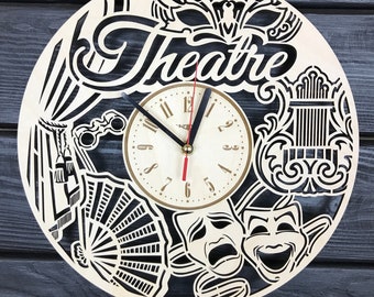 Theatre Wall Clock Gift For Men Women 5th Anniversary Gift Personalize Theatre Poster Custom Theatre Wall Hanging Wooden Theatre Cutout