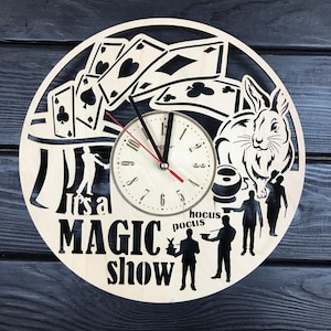 Magician Wall Clock Wood Home Decor Magician Gift For Men Women 5th Anniversary Birthday Magician Wall Poster Hanging Magician Wall Art image 1