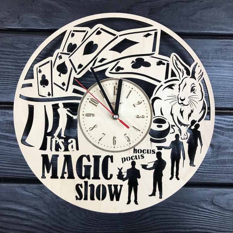 Magician Wall Clock Wood Home Decor Magician Gift For Men Women 5th Anniversary Birthday Magician Wall Poster Hanging Magician Wall Art image 1
