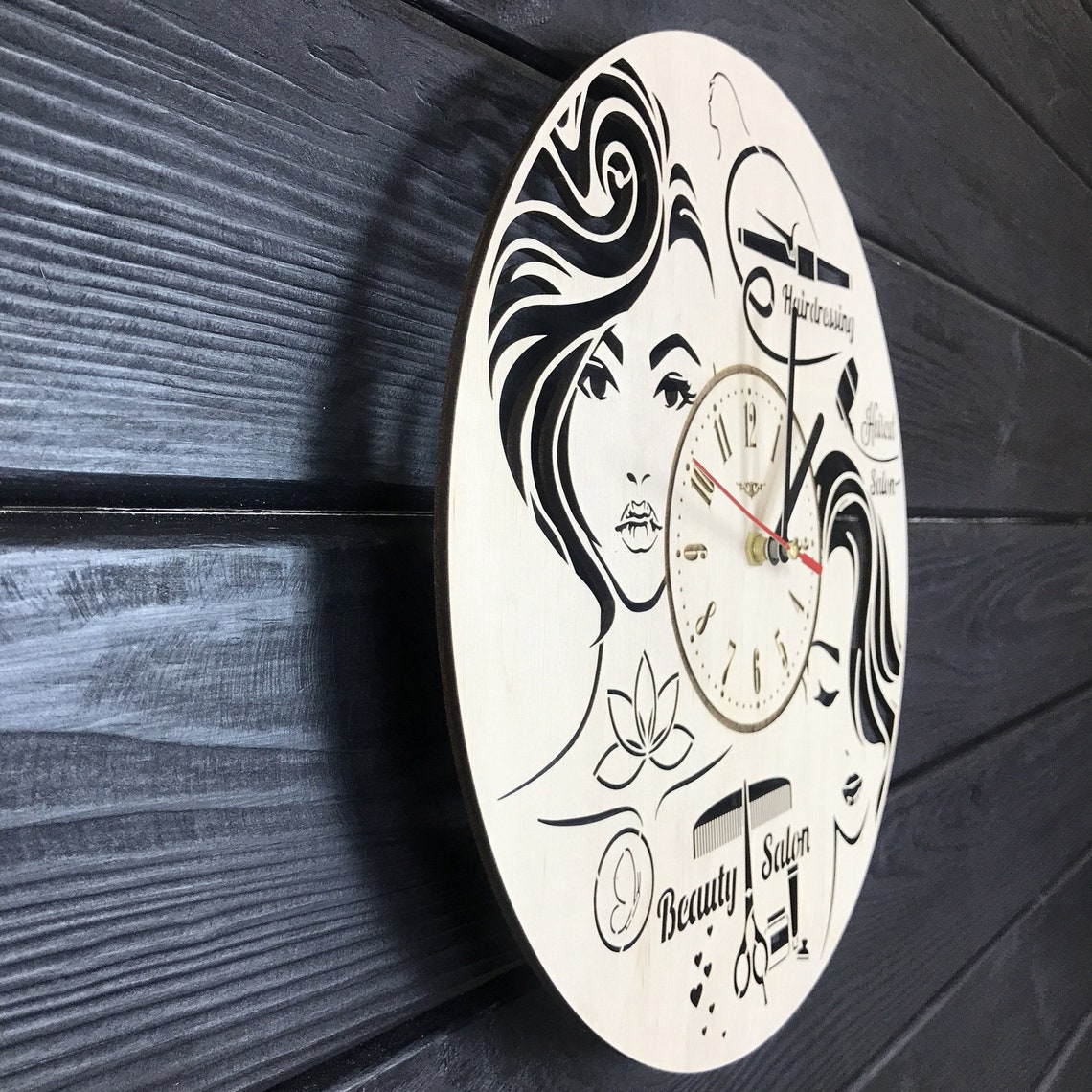 Hairdresser Wall Clock Wood Gift for Women Girl Hairdresser Etsy