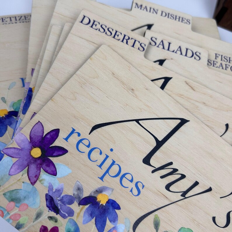 Rustic Recipe Box Labels Box for Family Recipe Card, Floral Recipe Box, Kitchen Organizer ...