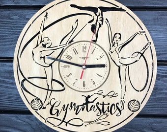 Gymnastics Wall Clock Gift For Men Women 5th Anniversary Gift Personalize Gymnastics Poster Custom Gymnastics Wood Hanging Gymnastics Decor