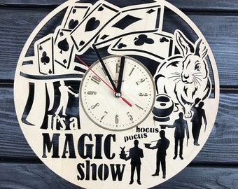 Magician Wall Clock Wood Home Decor Magician Gift For Men Women 5th Anniversary Birthday Magician Wall Poster Hanging Magician Wall Art