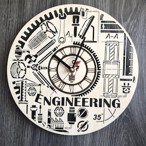 Technische wandklok hout cadeau voor mannen cadeau 5e verjaardag Gepersonaliseerde engineering poster houten hangende aangepaste technische houten uitsparing