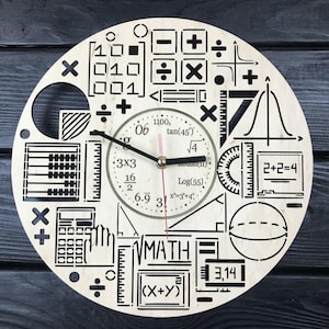 Maths Signs Wall Clock Gift For Men Women 5th Anniversary Gift Personalized Maths Signs Poster Custom Math Wall Hanging Wood Math Cutout