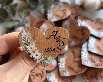 Wooden wedding boutonniere, personalized heart lapel pin, boho wedding boutonniere, wedding gift for guest, wedding initial favours