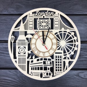 London Wall Clock Wood Home London Decor Hanging London Gift For Men Women Personalized London Clocks for Wall Office London Clocks