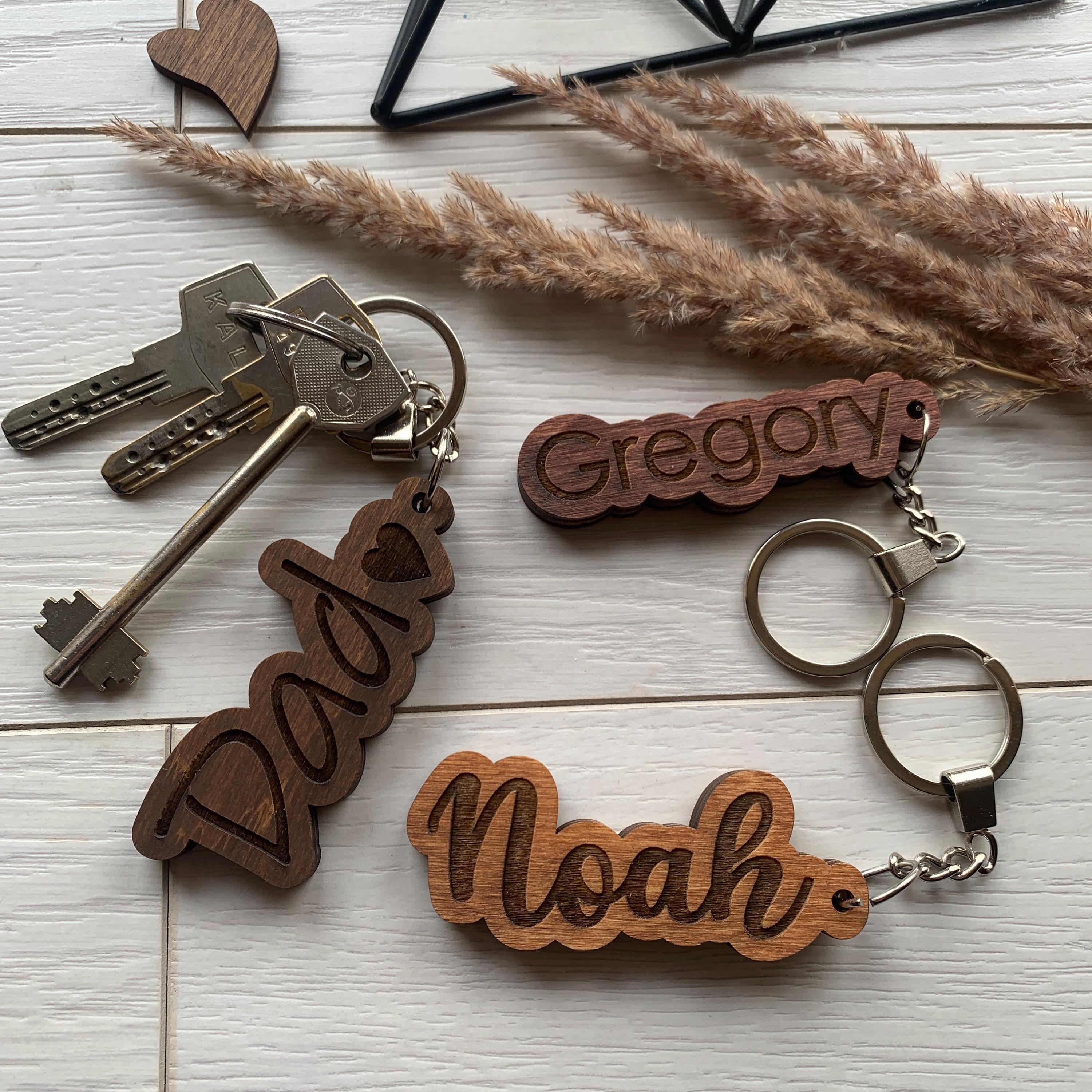 Personalized Wood Keyring, Custom Engraved Word, Boho Wood Keychain ...