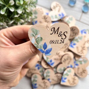 Personalized wooden name hearts, custom boutonnieres with initials, wedding save the date, rustic wedding decor, wedding gift for guest
