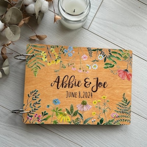 Libro de firmas de boda personalizado, álbum de firmas de boda floral, libro de firmas de boda con flores silvestres, reserva la fecha, boda en la naturaleza, planificador de bodas rústico