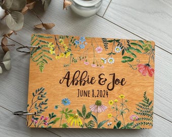 Libro de firmas de boda personalizado, álbum de firmas de boda floral, libro de firmas de boda con flores silvestres, reserva la fecha, boda en la naturaleza, planificador de bodas rústico
