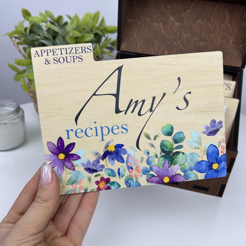 Rustic Recipe Box Labels Box for Family Recipe Card, Floral Recipe Box, Kitchen Organizer ...