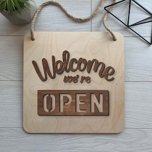 Enseignes de porte double face, enseigne en bois ouverte fermée et enseigne de logo d'entreprise de boutique