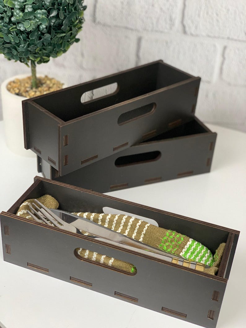 Cutlery Holder Wood Box For Cutlery Organizer Kitchen Storage Custom Cutlery Case Restaurant Decor Kitchen Cutlery Drawer Best Gift For Her image 1