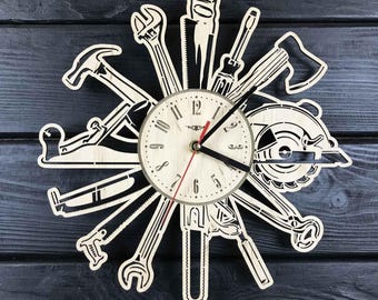Man Instruments Gifts For Dad Husband Man Tools Wall Clock Garage Office Hanging Man Instruments Wall Art Wood Sign Man Instruments Poster