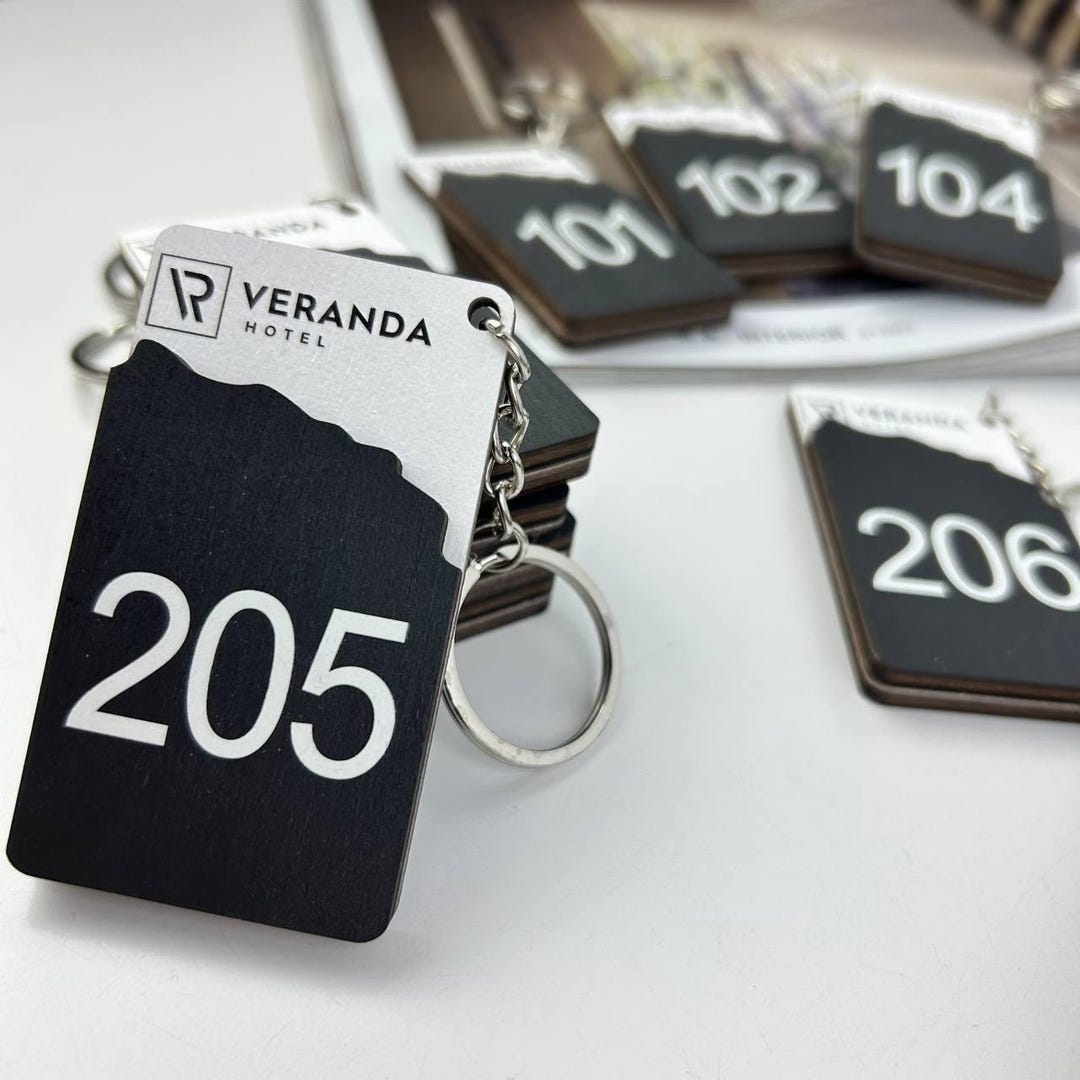 Custom Wood Room Number Sign, Keychain & Engraved Motel Key Tag for ...