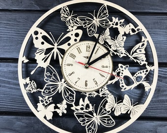 Butterfly Wall Clock for Kitchen Home Office Butterfly Decor Hanging Butterfly Sign Wood 5th Anniversary Butterfly Gift for Mother Day
