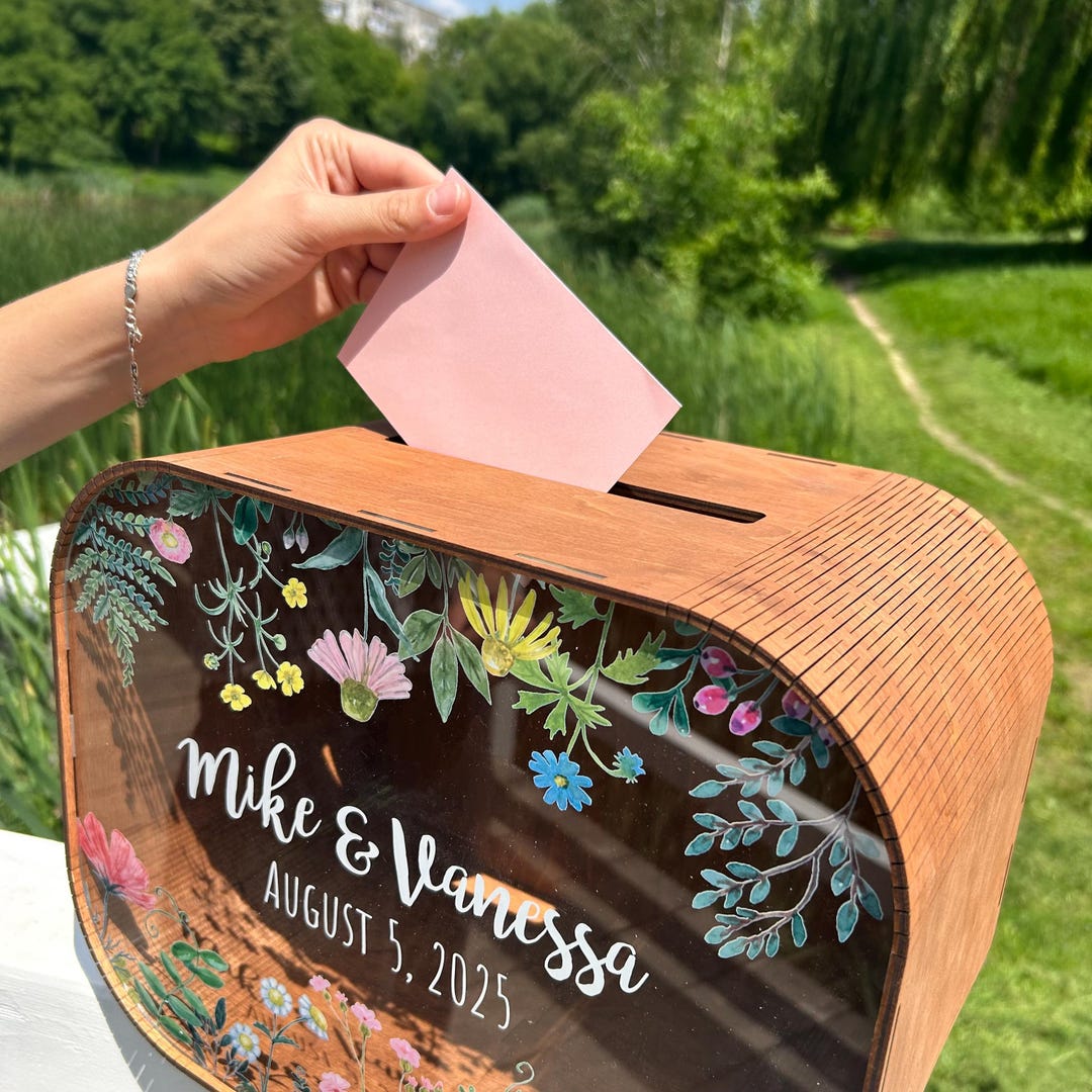 Wedding Envelope Box for Reception: Personalized Wood Money Case, Card ...