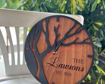 Personalized custom name clock, family name clock, rustic home decor, custom family clock, rustic home wall clock, home gift for couple