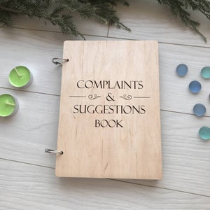 Custom complaints and suggestions book, restaurant wooden journal, thank you cafe book, personalized gift, restaurant decor, engraved book