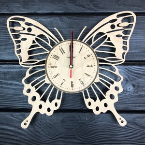 Wooden butterfly wall clock, butterfly hanging clock, nursery wall clock, gift for women girl, minimalist clock, mothers day presents