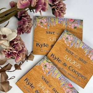 Set di biglietti di auguri per matrimonio con fiori selvatici, ricordo di matrimonio, biglietti di auguri floreali, cartello in legno per matrimonio, regalo per gli ospiti di matrimonio, matrimonio con fiori selvatici