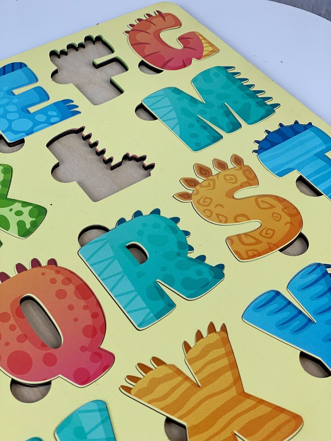 Alphabet Dinosaurs Puzzle Wood Alphabet Board for Boy Girl | Etsy