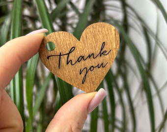 Etiquetas de agradecimiento de madera personalizadas, favores de agradecimiento, etiqueta en forma de corazón, minietiqueta personalizada, etiquetas de dama de honor