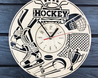 Hockey Wall Clock Gift For Men Women 5th Anniversary Gift Personalize Hockey Poster Custom Hockey Wall Hanging Wood Hockey Cutout