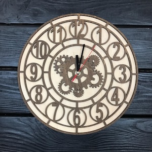 Orologio da parete con ingranaggi, orologio in legno personalizzato, decorazione da parete per officina, arazzo da parete con ingranaggi, regalo per il quinto anniversario, regalo personalizzato per lui