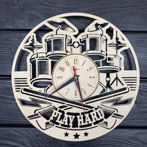 Drums Wall Clock Wood Gift For Music Lovers Best Gift 5th Anniversary Personalize Drums Poster Wood Hanging Custom Drums Cutout