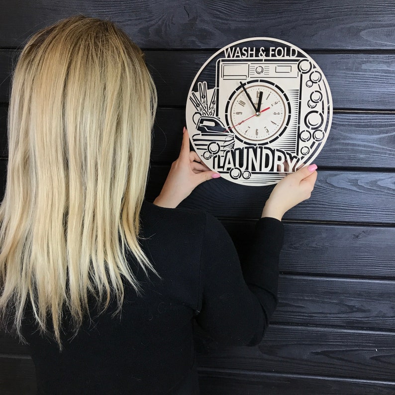 Laundry Room Wall Clock Hanging Laundry Wall Art Wood Decod Etsy
