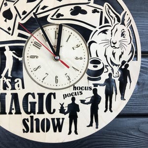 Magician Wall Clock Wood Home Decor Magician Gift For Men Women 5th Anniversary Birthday Magician Wall Poster Hanging Magician Wall Art image 4