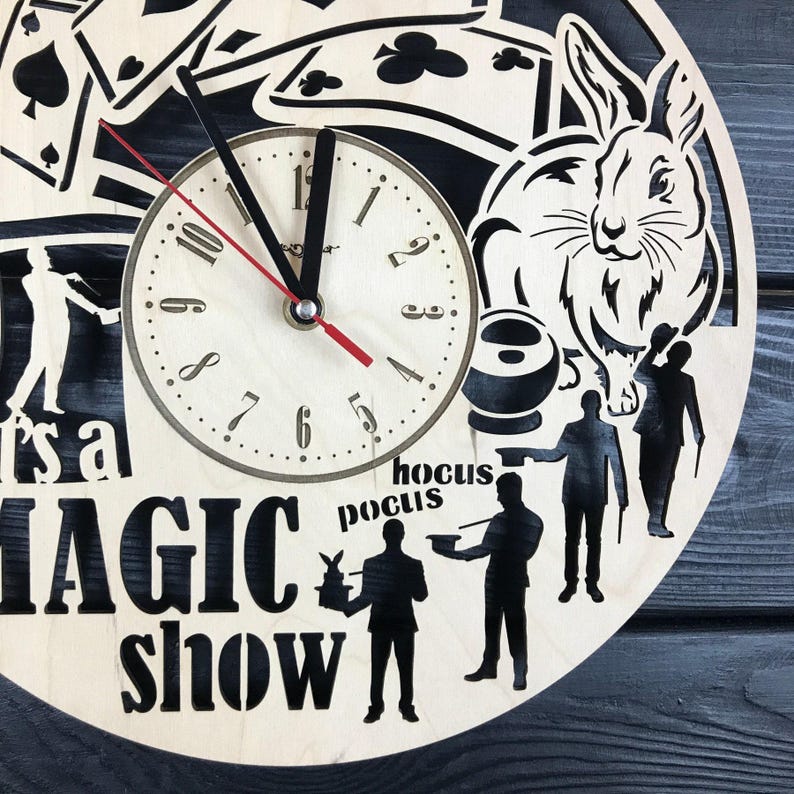 Magician Wall Clock Wood Home Decor Magician Gift For Men Women 5th Anniversary Birthday Magician Wall Poster Hanging Magician Wall Art image 4