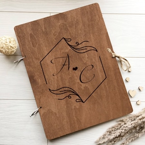 Hochzeitszertifikat aus Holz,50er Jahre Urkundenmappe mit Monogramm, Fotobuch für die Hochzeit, Erinnerungsbuch für die Hochzeit