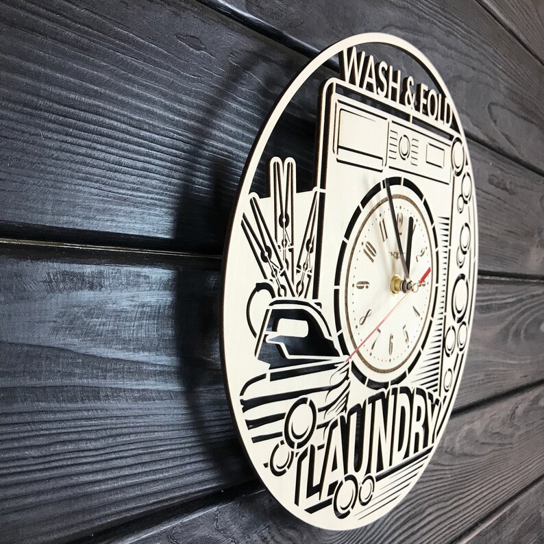 Laundry Room Wall Clock Hanging Laundry Wall Art Wood Decod Etsy