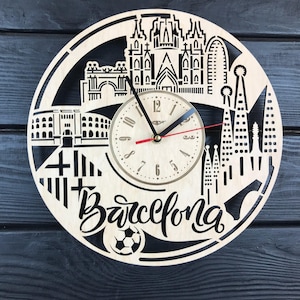 Barcelona Wall Clock Gift For Men Women 5th Anniversary Gift Personalize Barcelona Poster Custom Barcelona Hanging Wood Barcelona Cutout