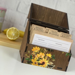 Caixa de cartão de receita de família com divisórias com 180 cartões de receita, presente personalizado para a mãe, caixa de receita, melhor presente de dia das mães, inauguração de casa de Natal