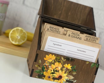 Family Recipe Card Box Holder Dividers With 180 Recipe Cards Personalize Gift For Mom Recipe Box Best Mother Day Gift Christmas Housewarming
