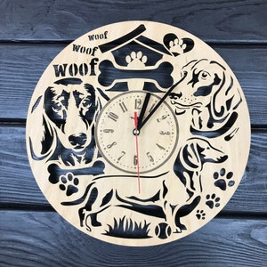 Dachshund wall clock, dog groomer gift, custom wood clock, dachshund wall sign, grooming salon decor