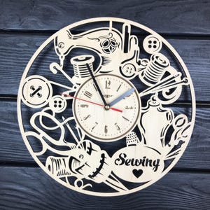 Sewing Wall Clock Gift For Men Women 5th Anniversary Gift Personalize Sewing Poster Custom Sewing Wood Hanging Wall Sewing Decor