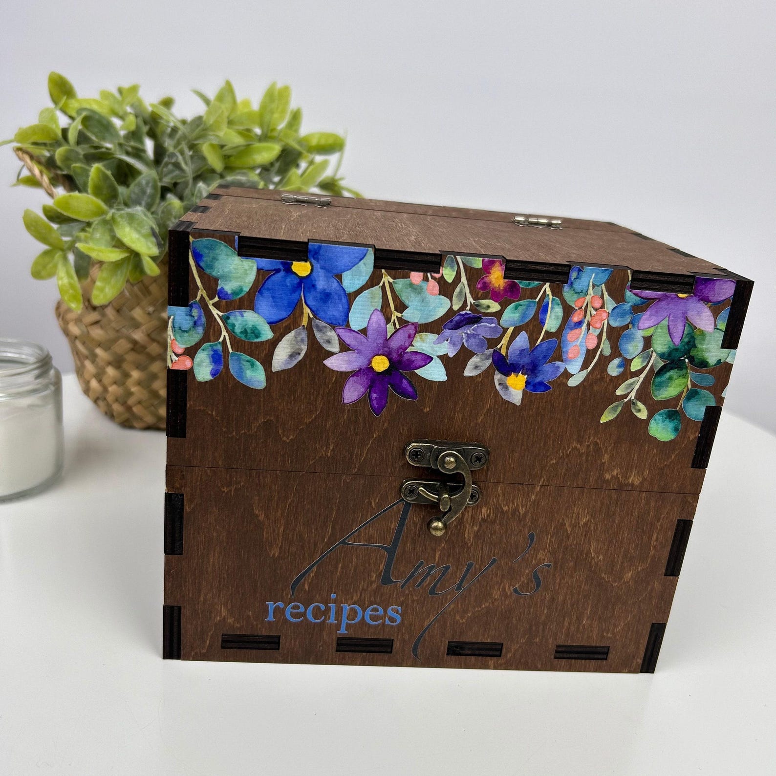 Rustic Recipe Box Labels Box for Family Recipe Card, Floral Recipe Box, Kitchen Organizer ...